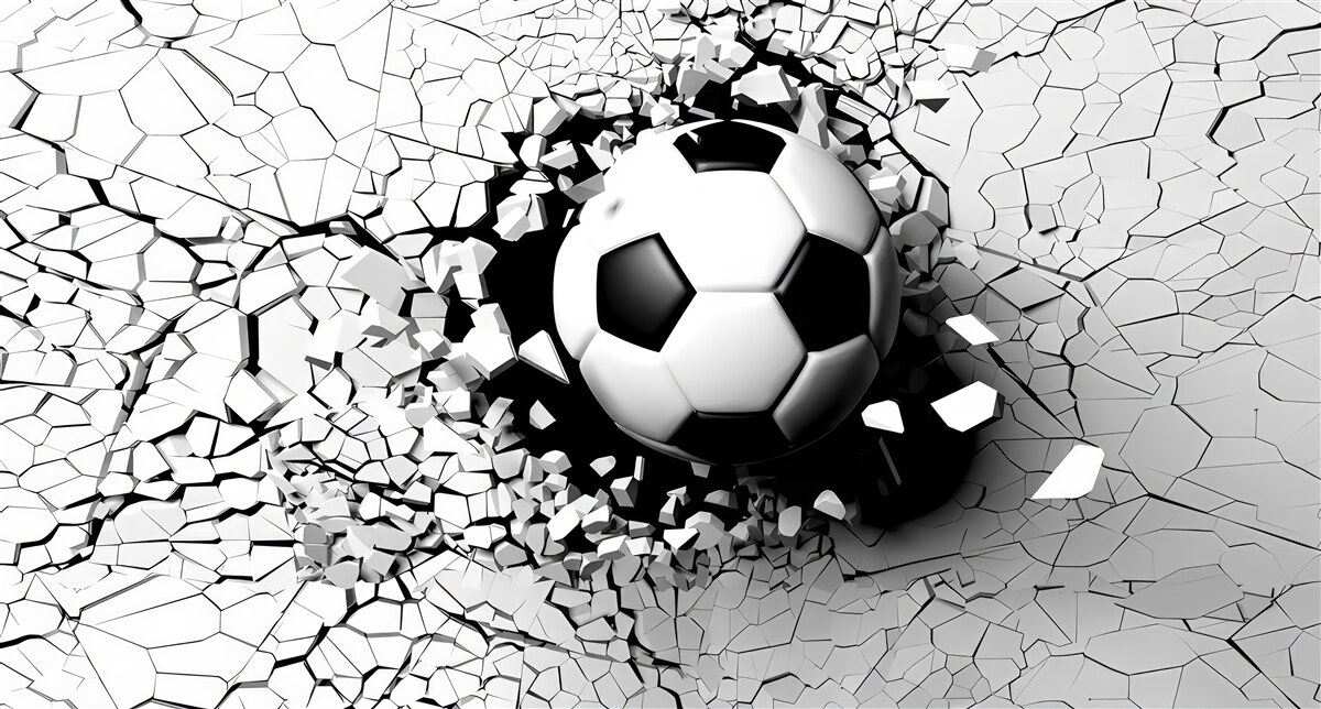 Fototapeten Fußball fliegt durch die Barriere