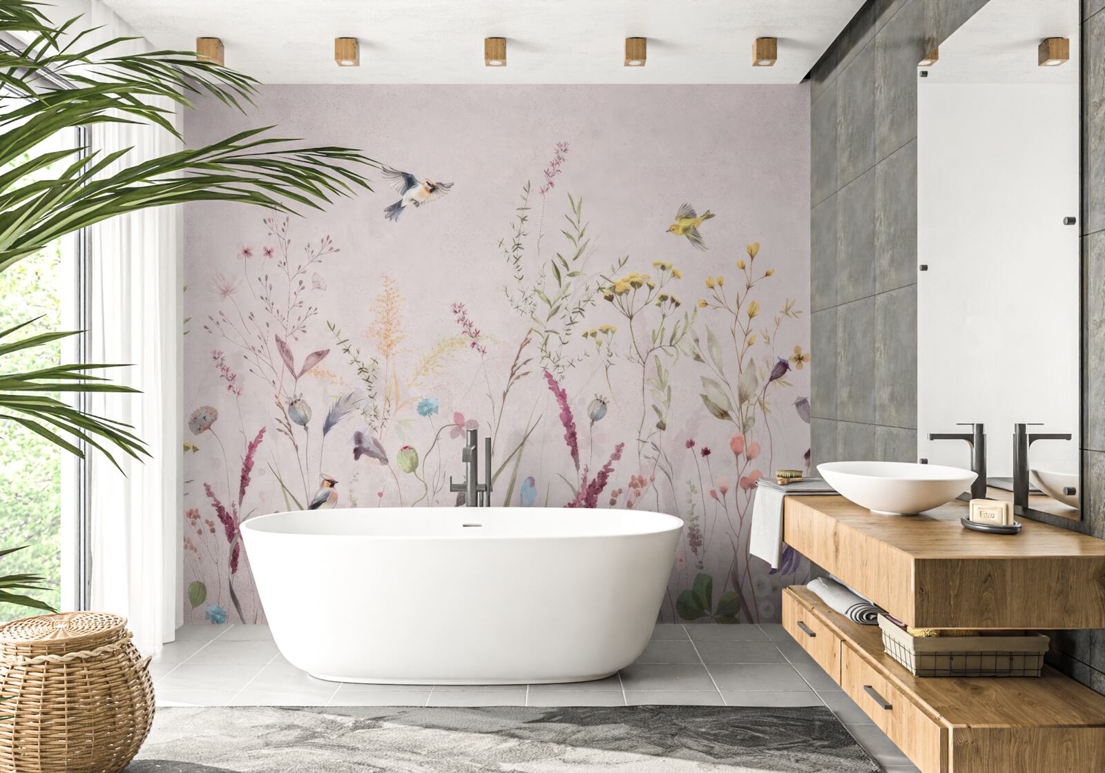 Fototapeten Blumen und Vögel