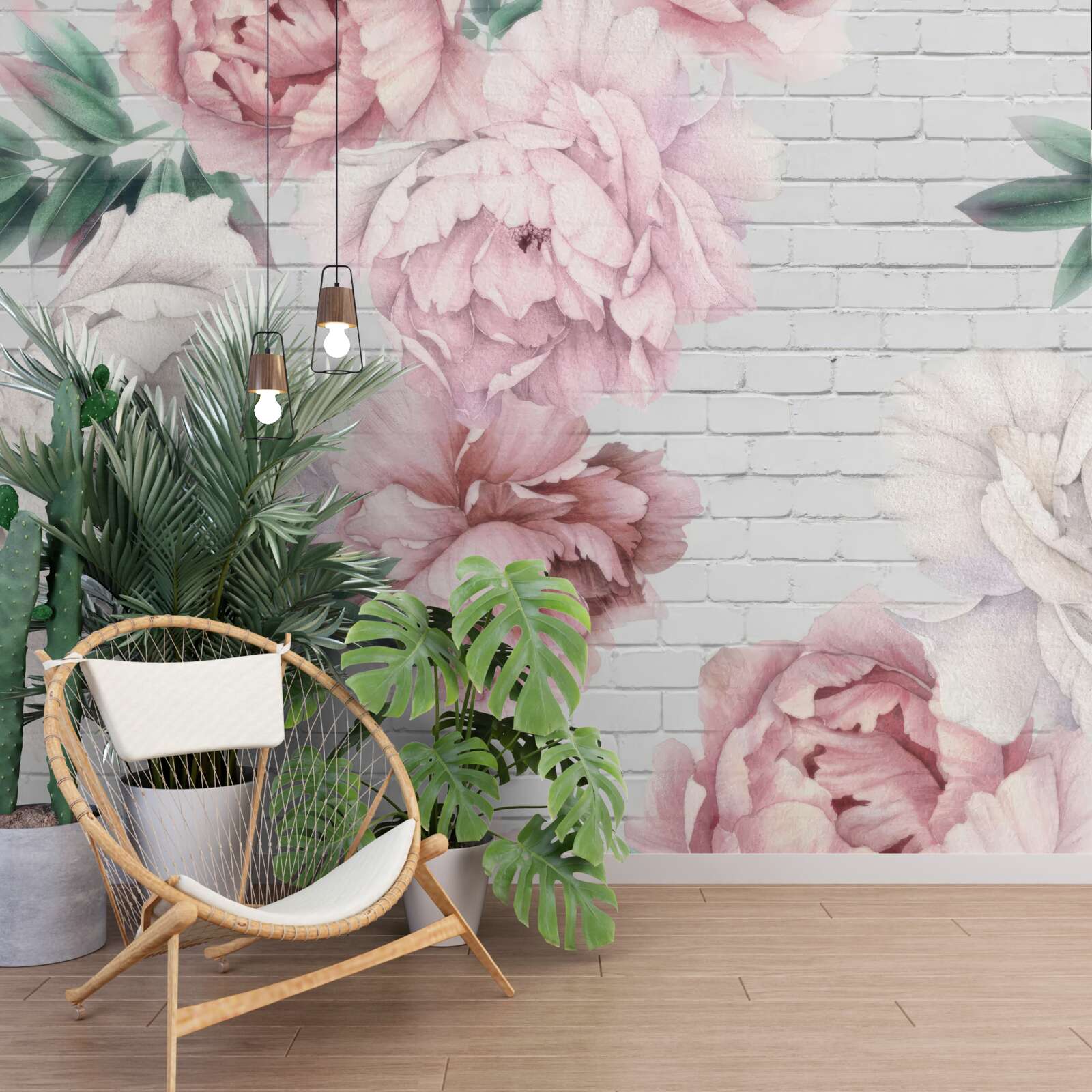 Fototapeten Pfingstrosen in rosa und weißen Blumen