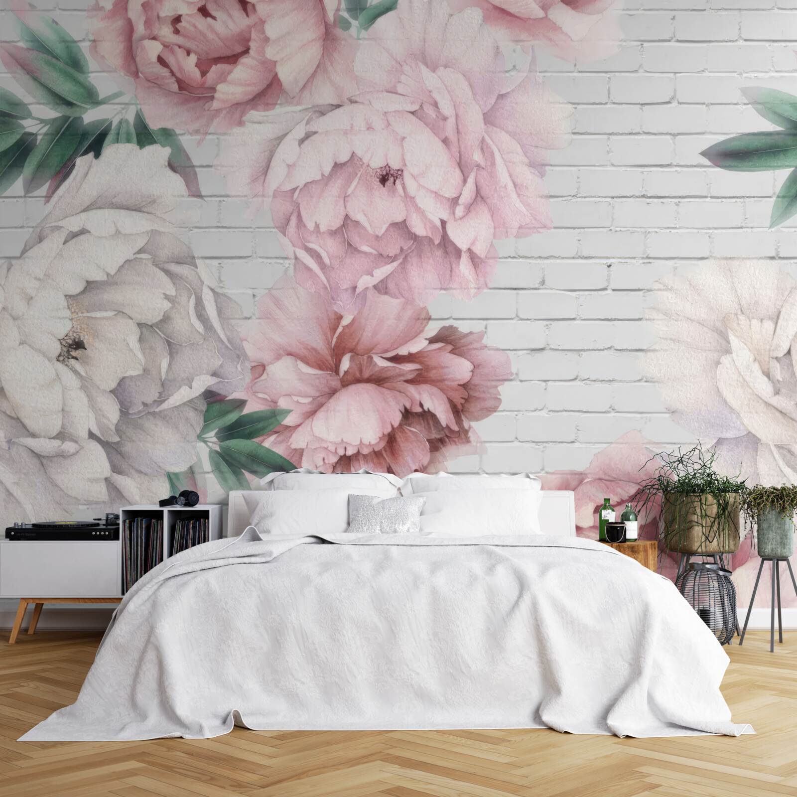 Fototapeten Pfingstrosen in rosa und weißen Blumen