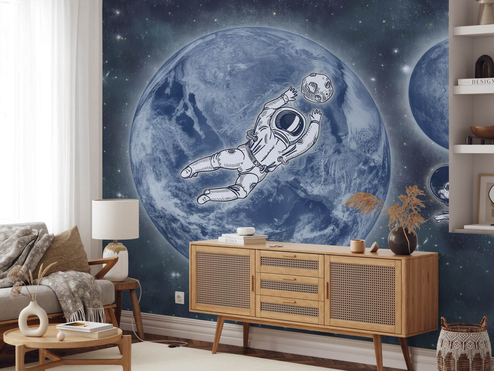 Fototapeten Der Astronaut und der Hund flogen in den Weltraum