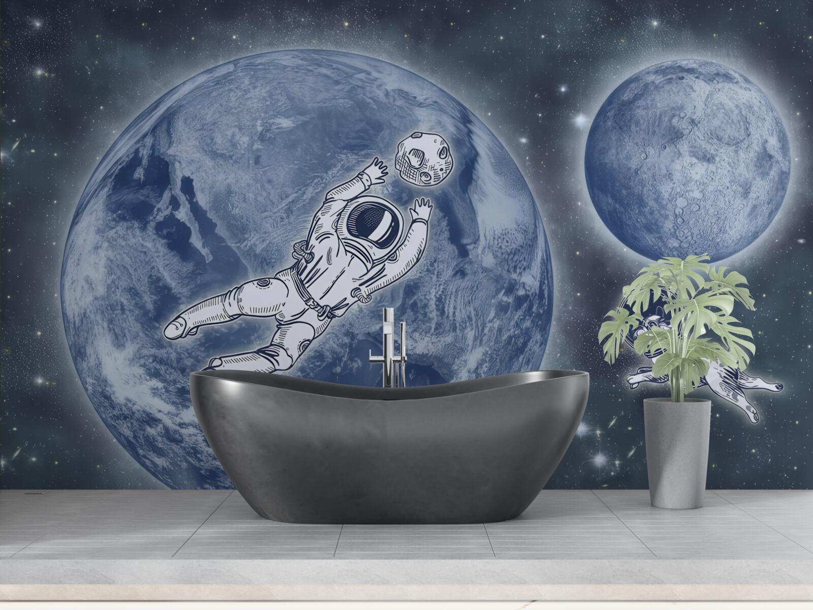 Fototapeten Der Astronaut und der Hund flogen in den Weltraum