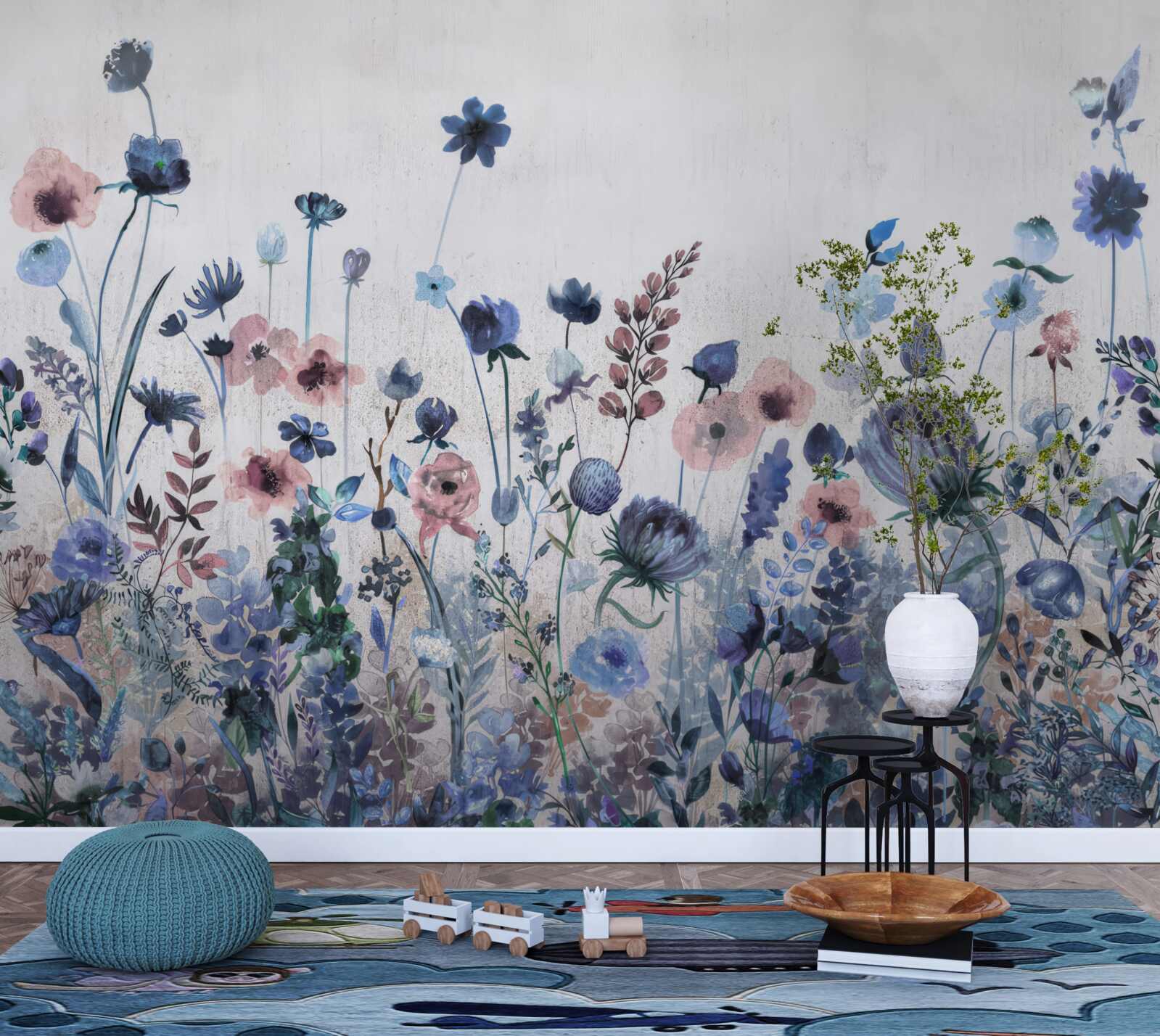 Fototapeten Pflanzen und Blumen in Blau- und Rosa -Schatten