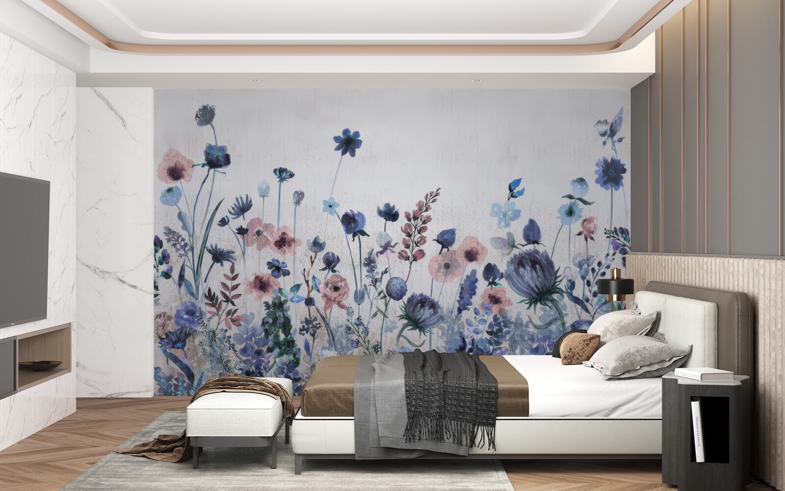 Fototapeten Pflanzen und Blumen in Blau- und Rosa -Schatten