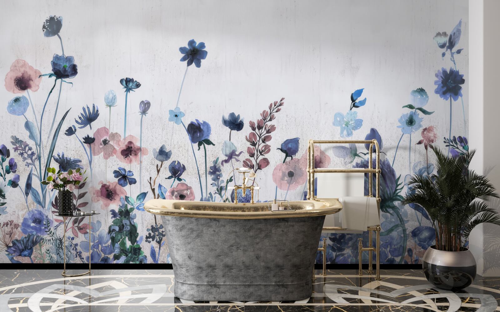 Fototapeten Pflanzen und Blumen in Blau- und Rosa -Schatten