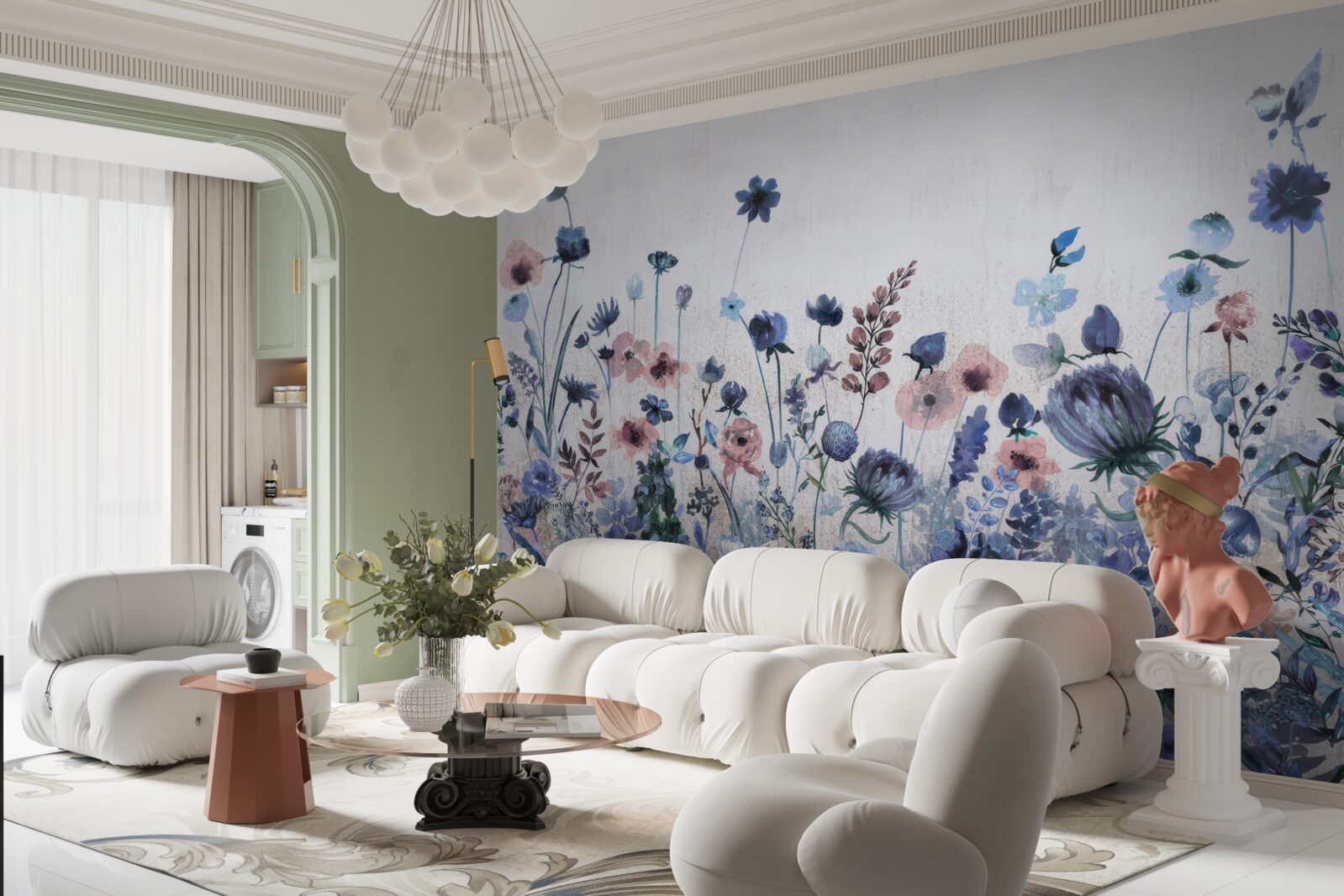 Fototapeten Pflanzen und Blumen in Blau- und Rosa -Schatten