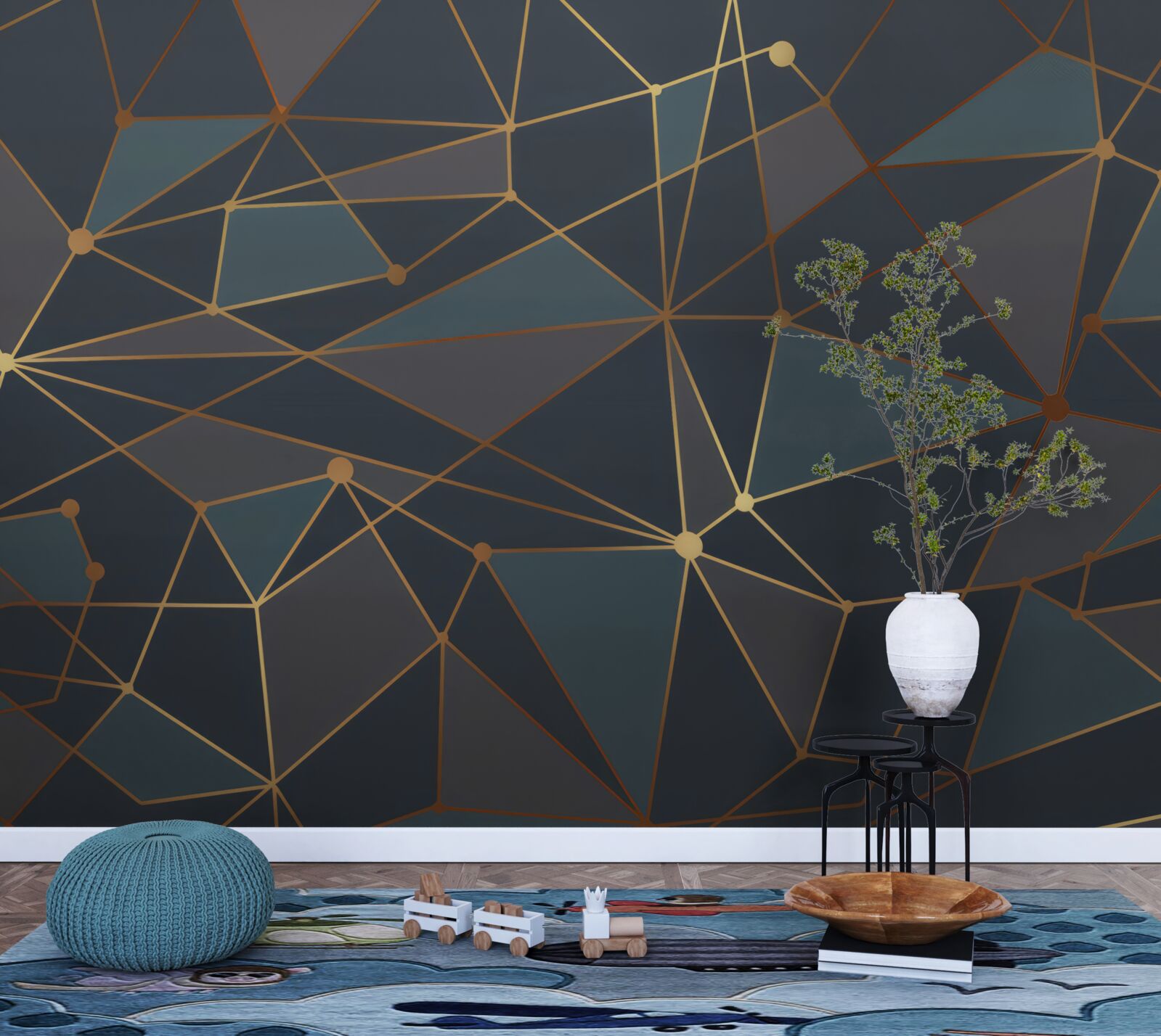 Fototapeten Hintergrund mit geometrischen Formen in dunklen Farbtönen