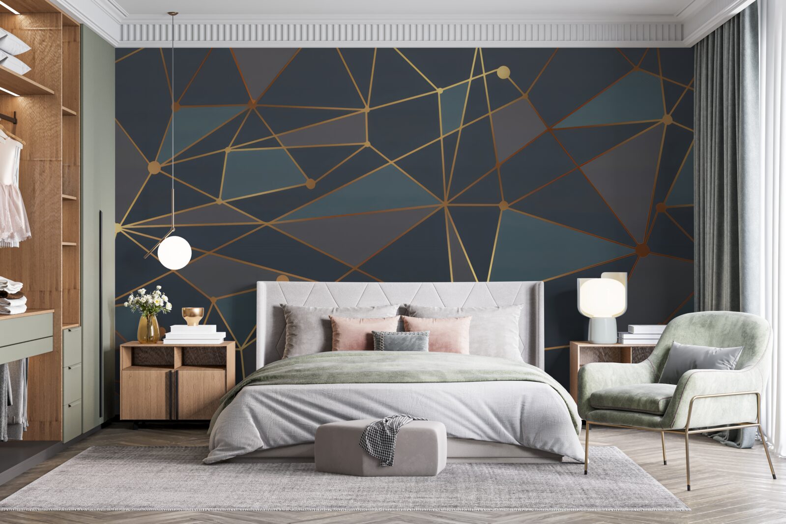 Fototapeten Hintergrund mit geometrischen Formen in dunklen Farbtönen