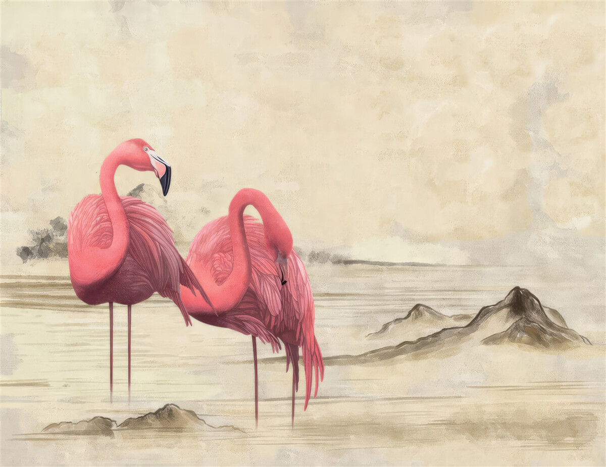Fototapeten Ein Paar hellrosa Flamingos