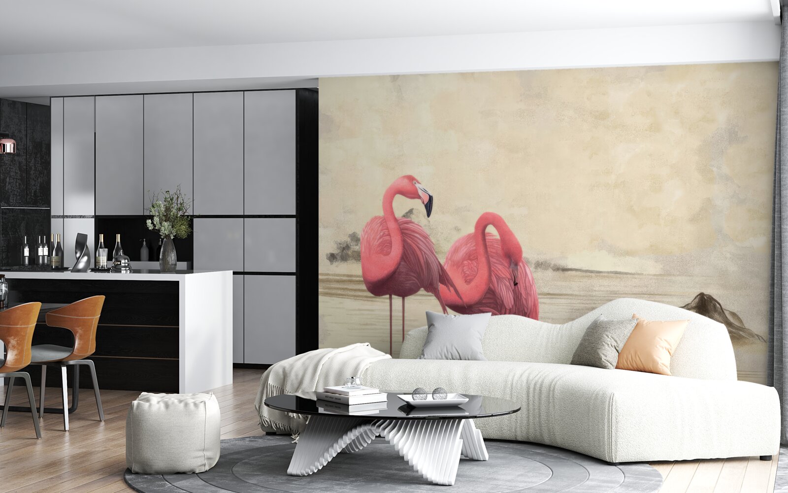Fototapeten Ein Paar hellrosa Flamingos
