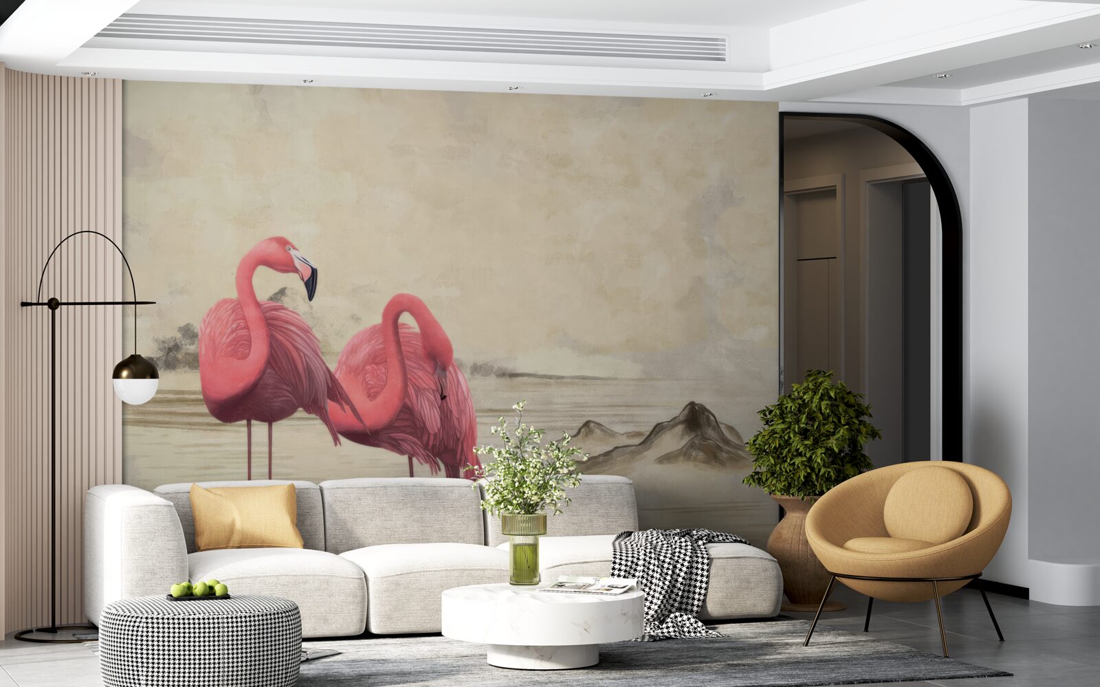 Fototapeten Ein Paar hellrosa Flamingos