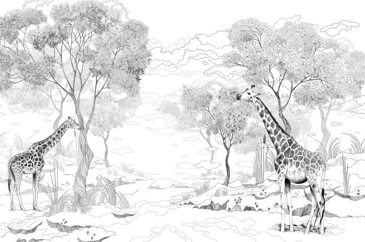 Fototapeten Zwei Giraffen stehen in der Nähe der Bäume