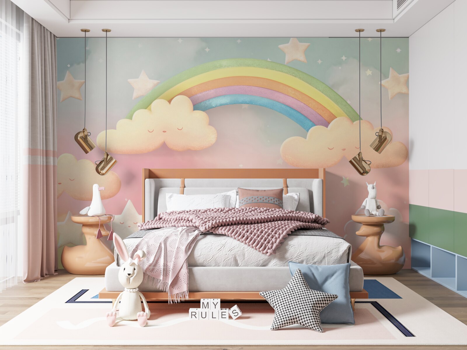 Fototapeten Ein riesiger Regenbogen unter dem Sternenhimmel