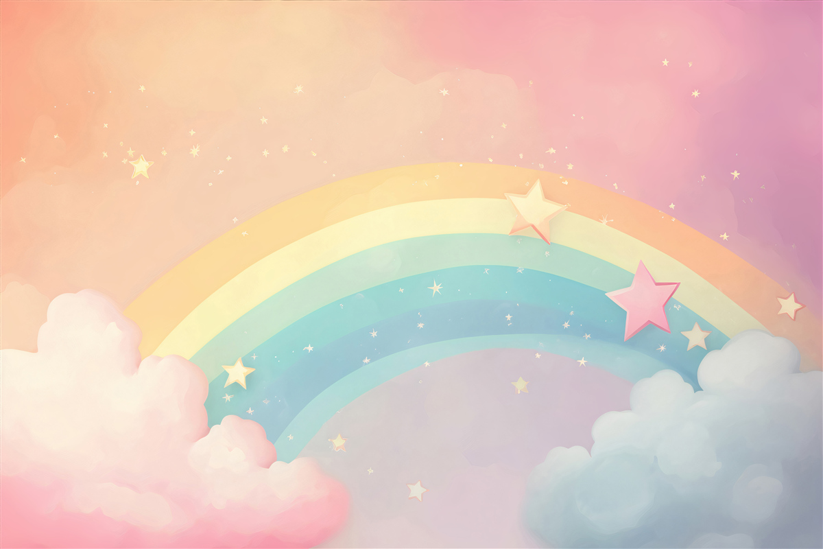 Fototapeten Regenbogen glänzend unter den Wolken