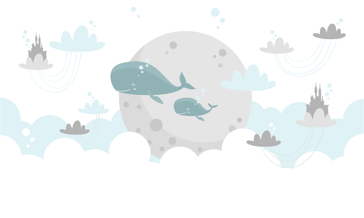 Fototapeten Die Whale -Familie schwimmt durch die Wolken