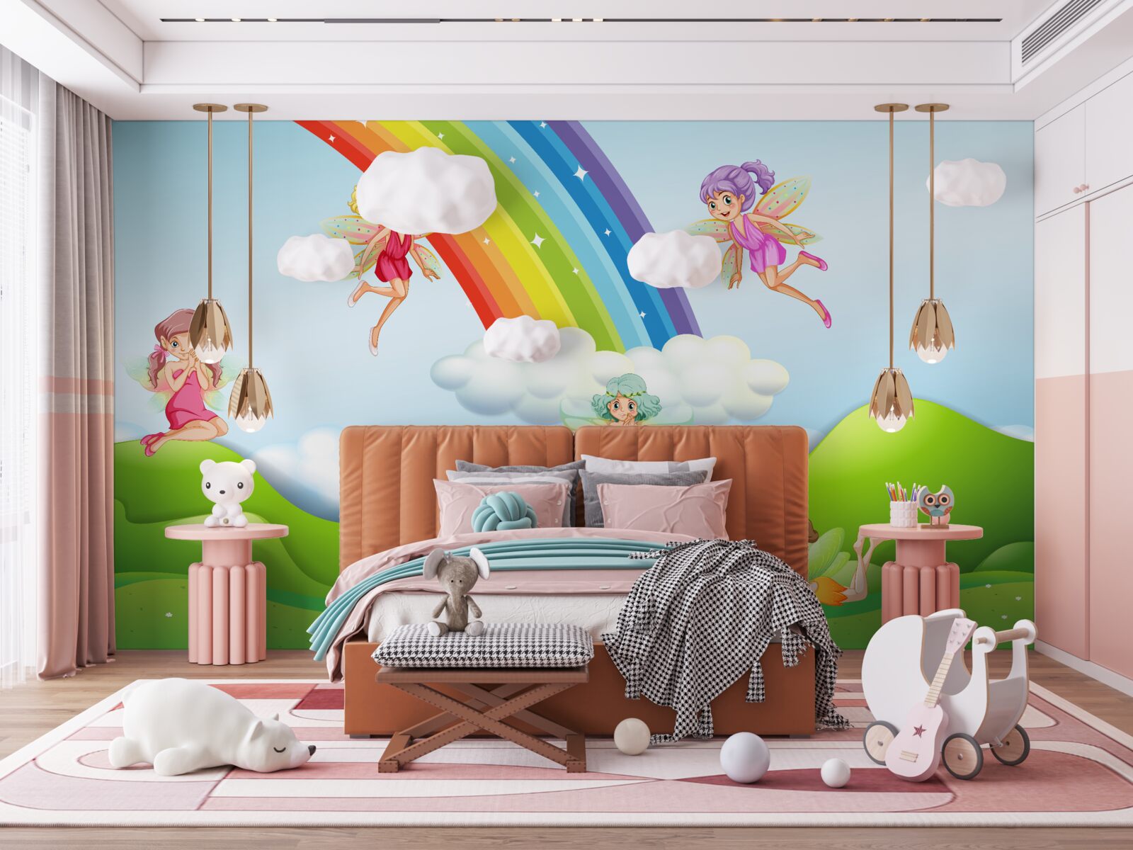 Fototapeten Fee freuen sich, den Regenbogen zu sehen
