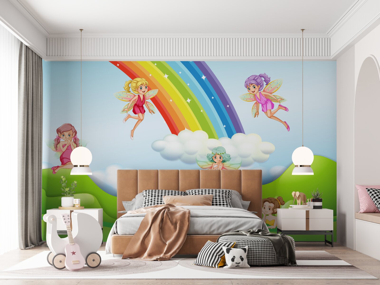 Fototapeten Fee freuen sich, den Regenbogen zu sehen