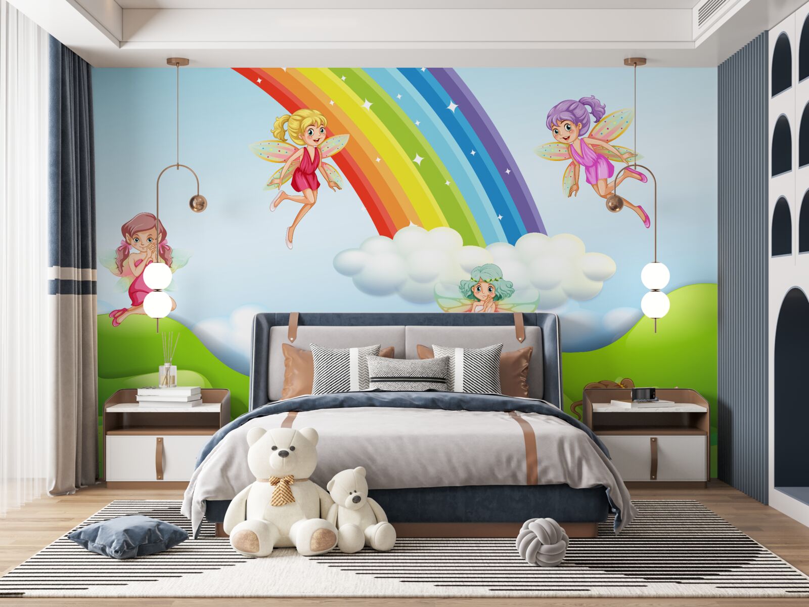 Fototapeten Fee freuen sich, den Regenbogen zu sehen