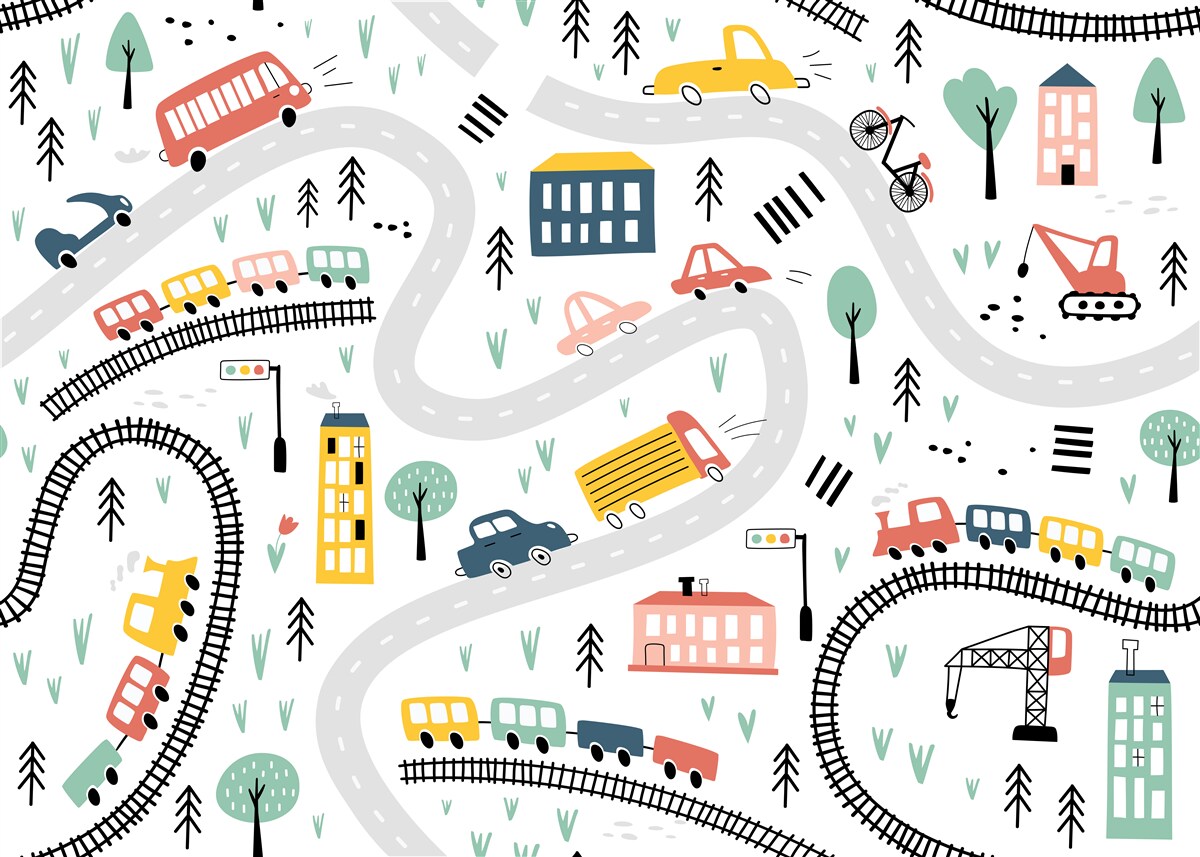 Fototapeten Besiedelter Bereich mit Straßen und Transportsystemen