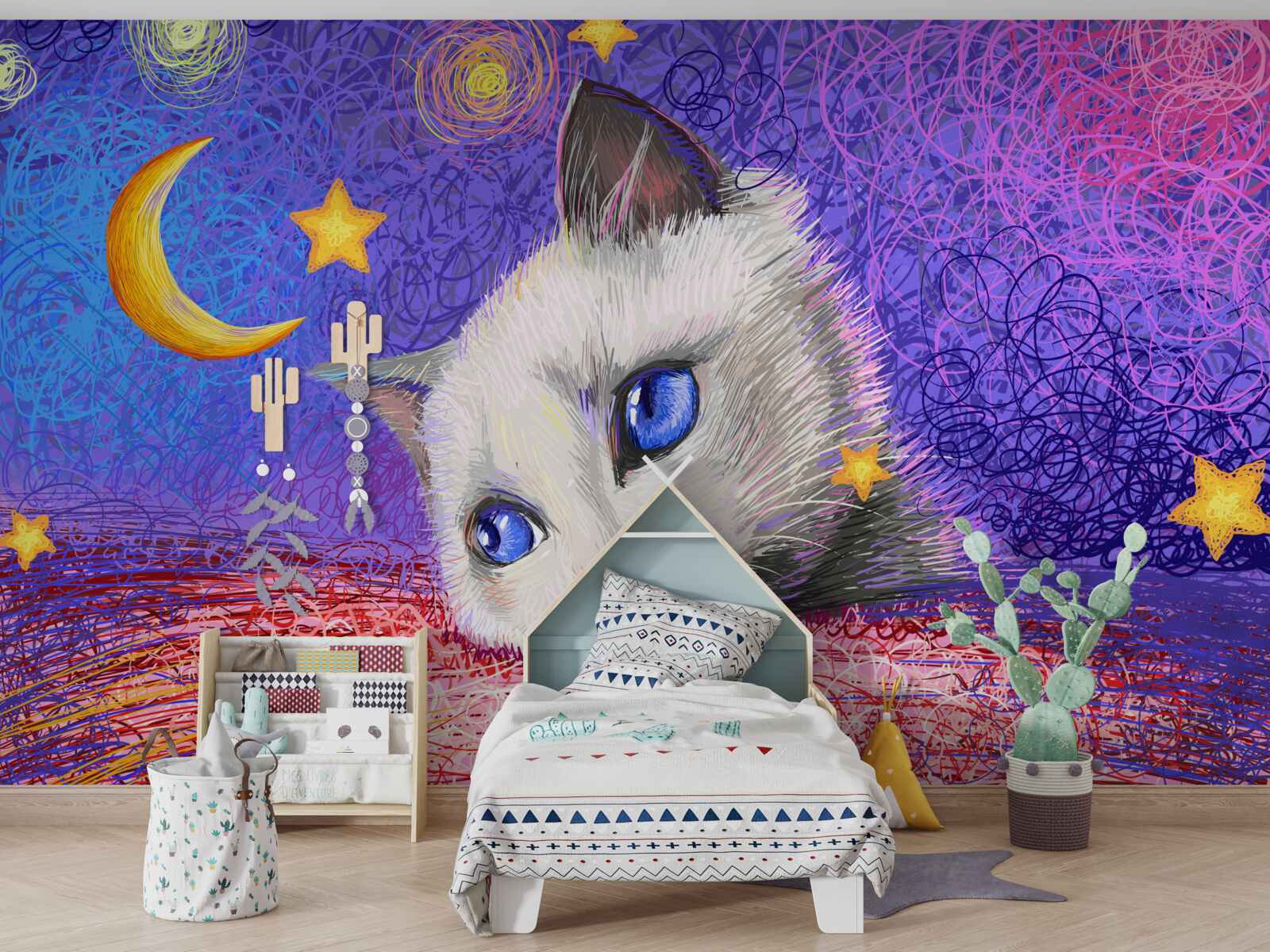 Fototapeten Eine charmante Katze beobachtet den Mond
