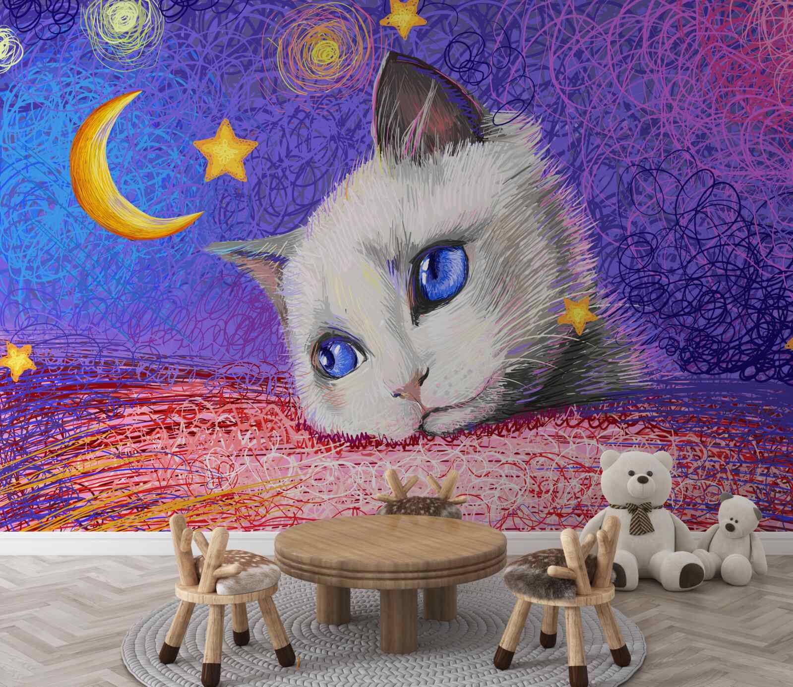 Fototapeten Eine charmante Katze beobachtet den Mond