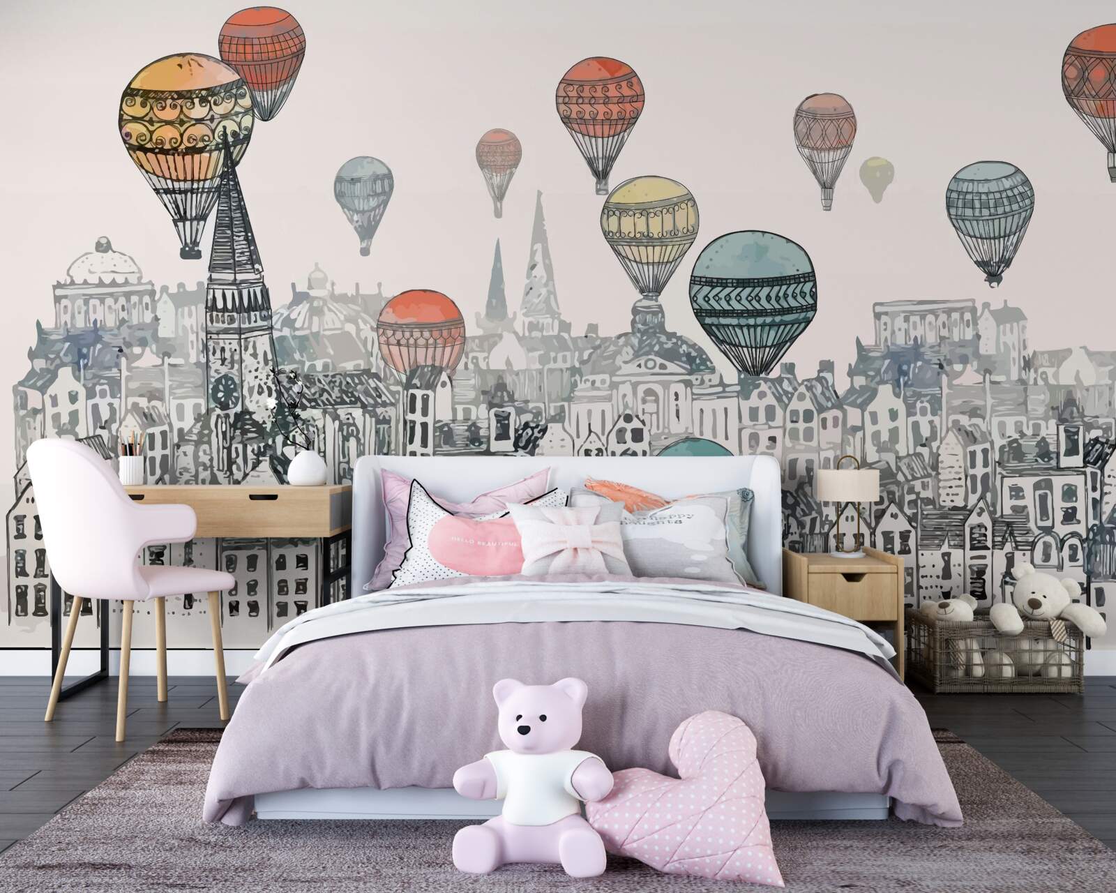 Fototapeten Luftballons schweben über die Stadt