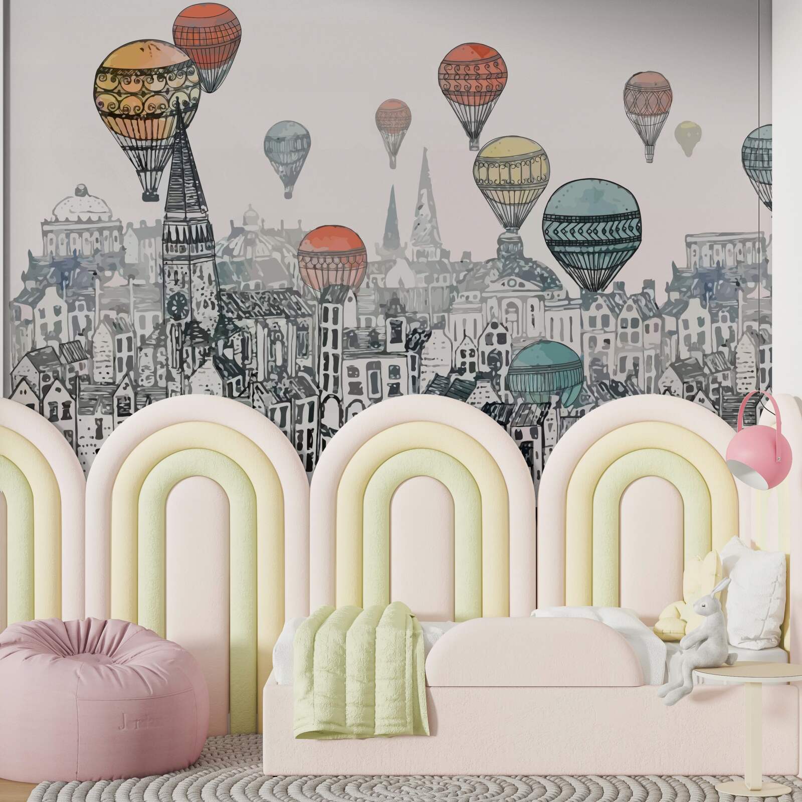 Fototapeten Luftballons schweben über die Stadt