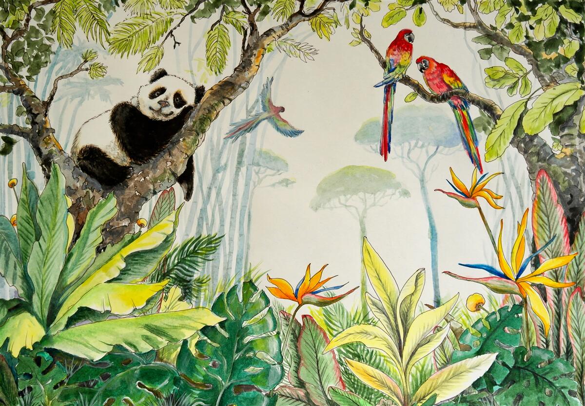 Fototapeten Panda entspannt sich an den Zweigen des Baumes