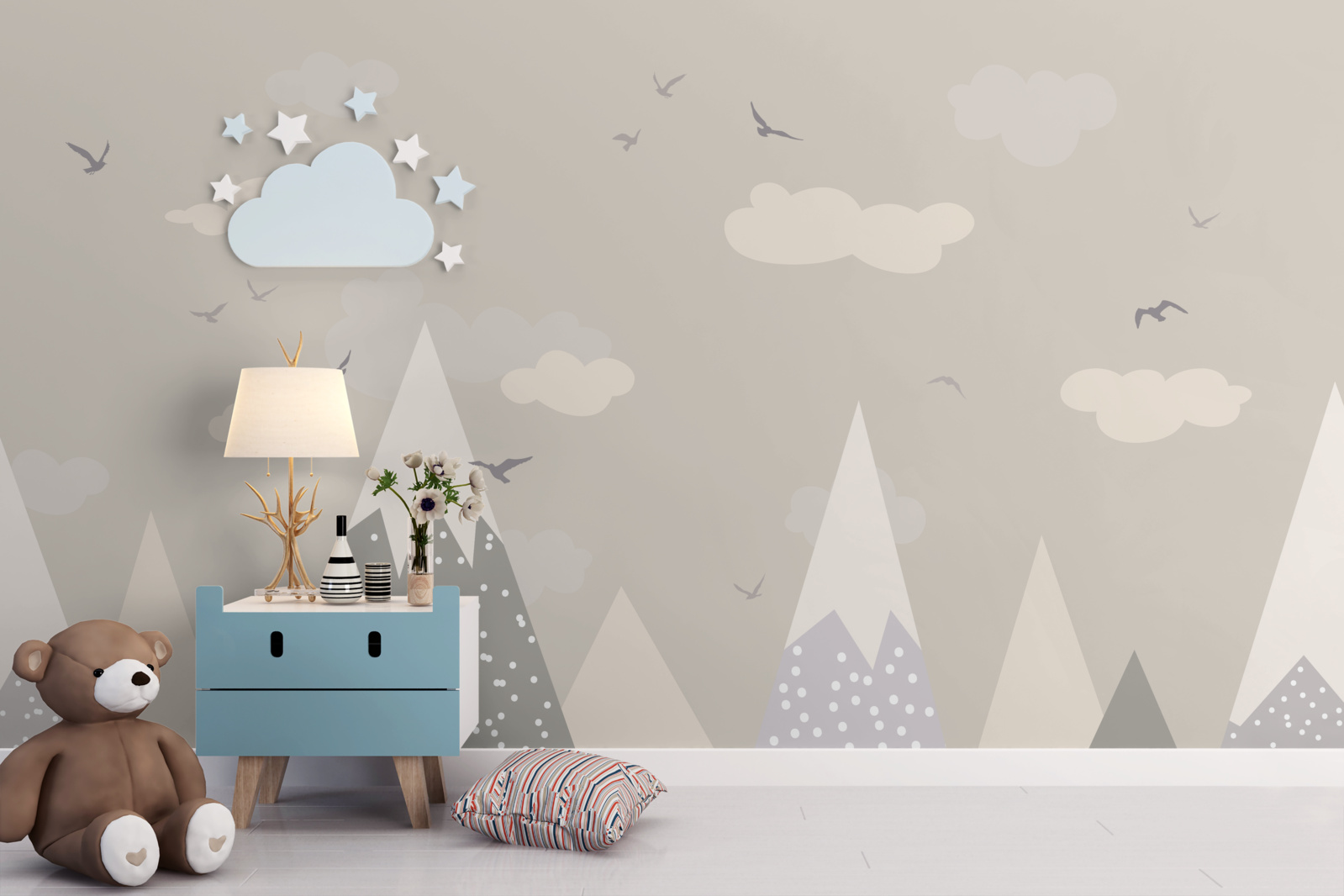 Fototapeten Schneegipfel und Vögel
