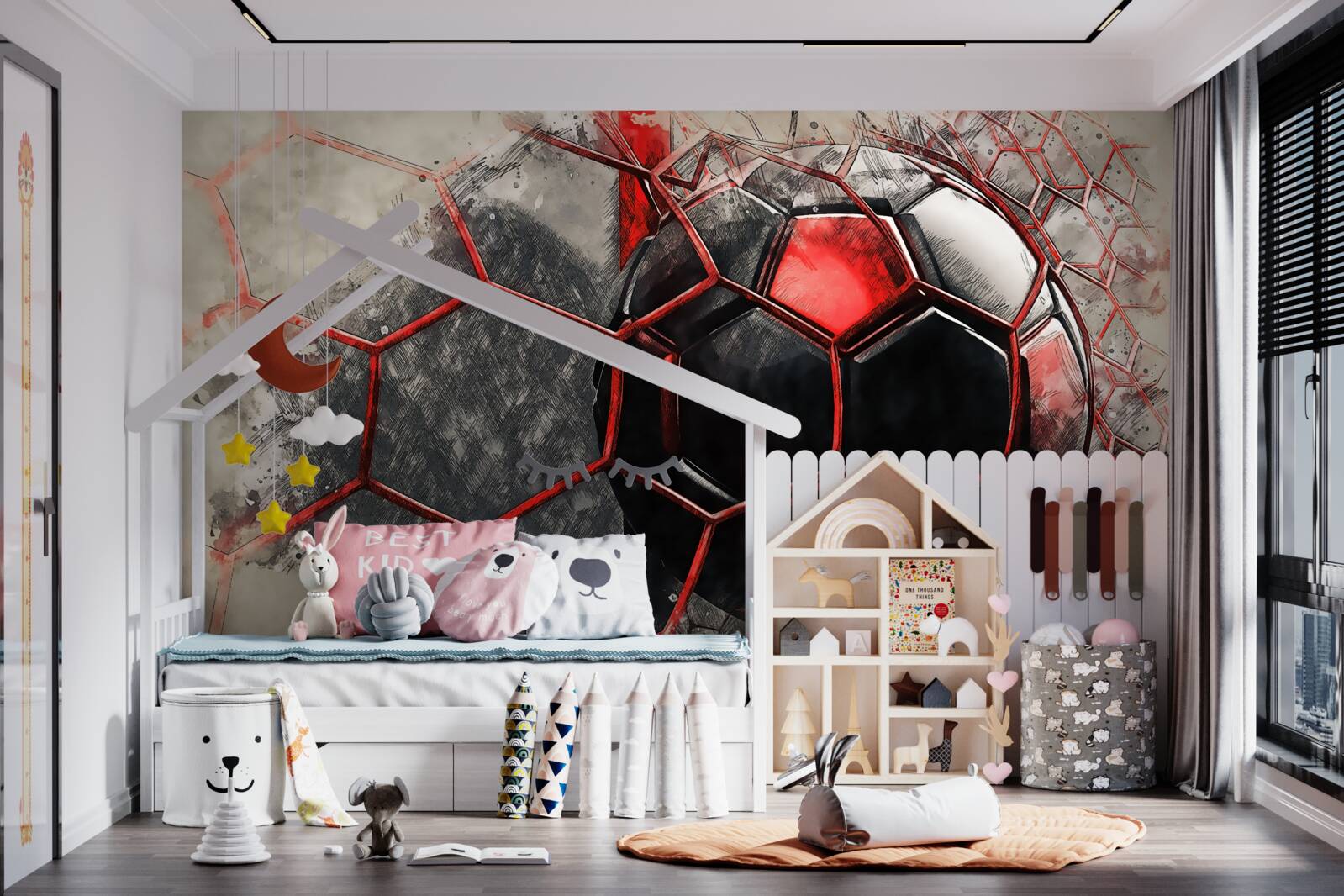 Fototapeten Das Netz wird vom Fußball zerrissen