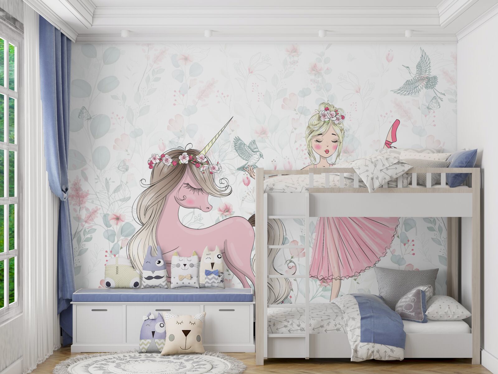 Fototapeten Zauberin und ihr engagiertes Einhorn