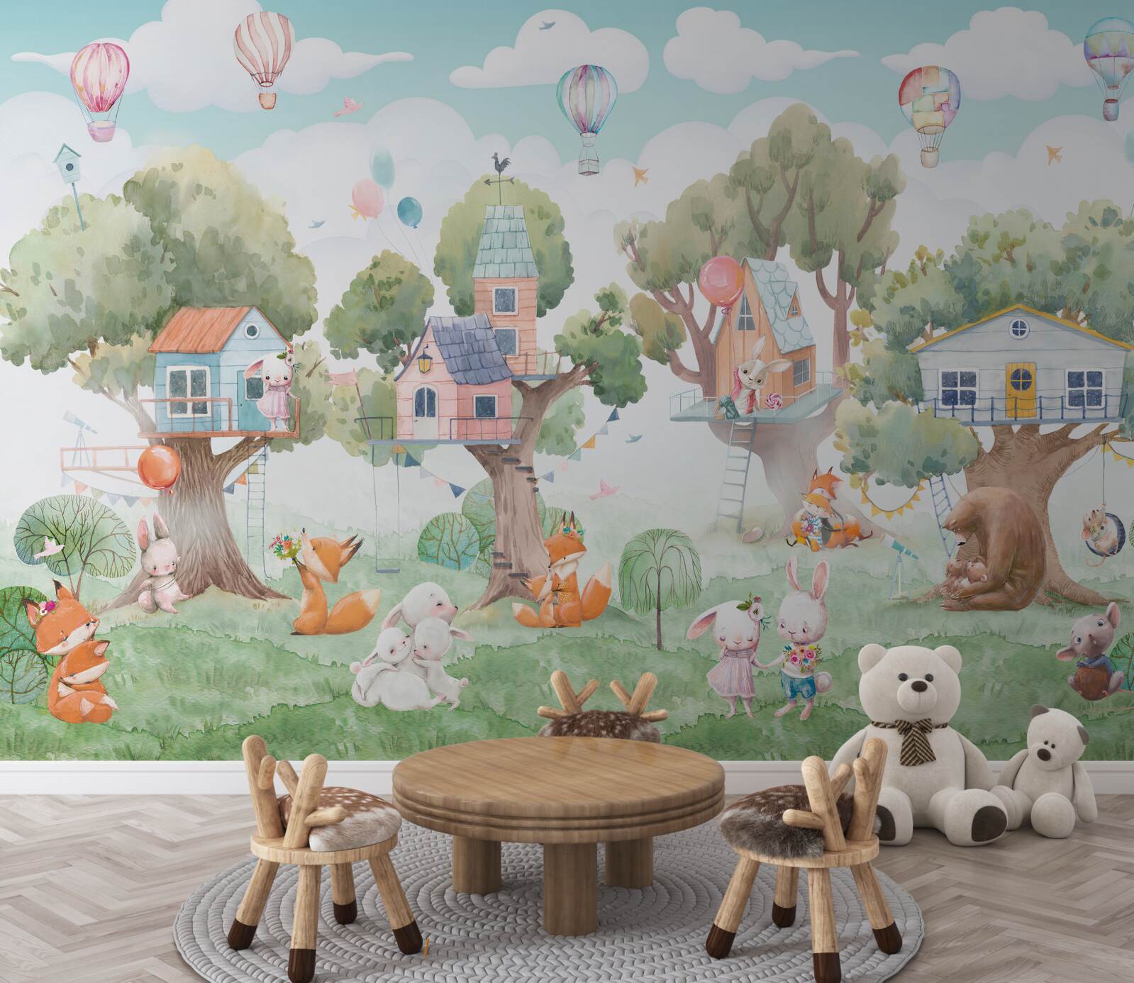 Fototapeten Holzhäuser von Kindern gebaut