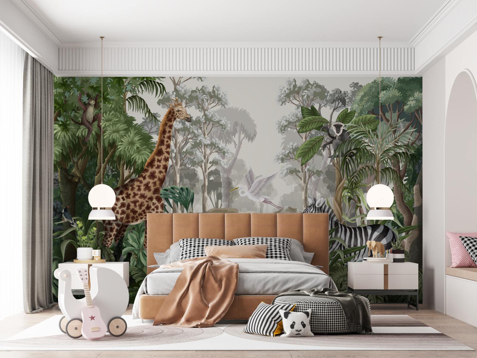 Fototapeten Giraffe, Tiger und Zebra im Regenwald