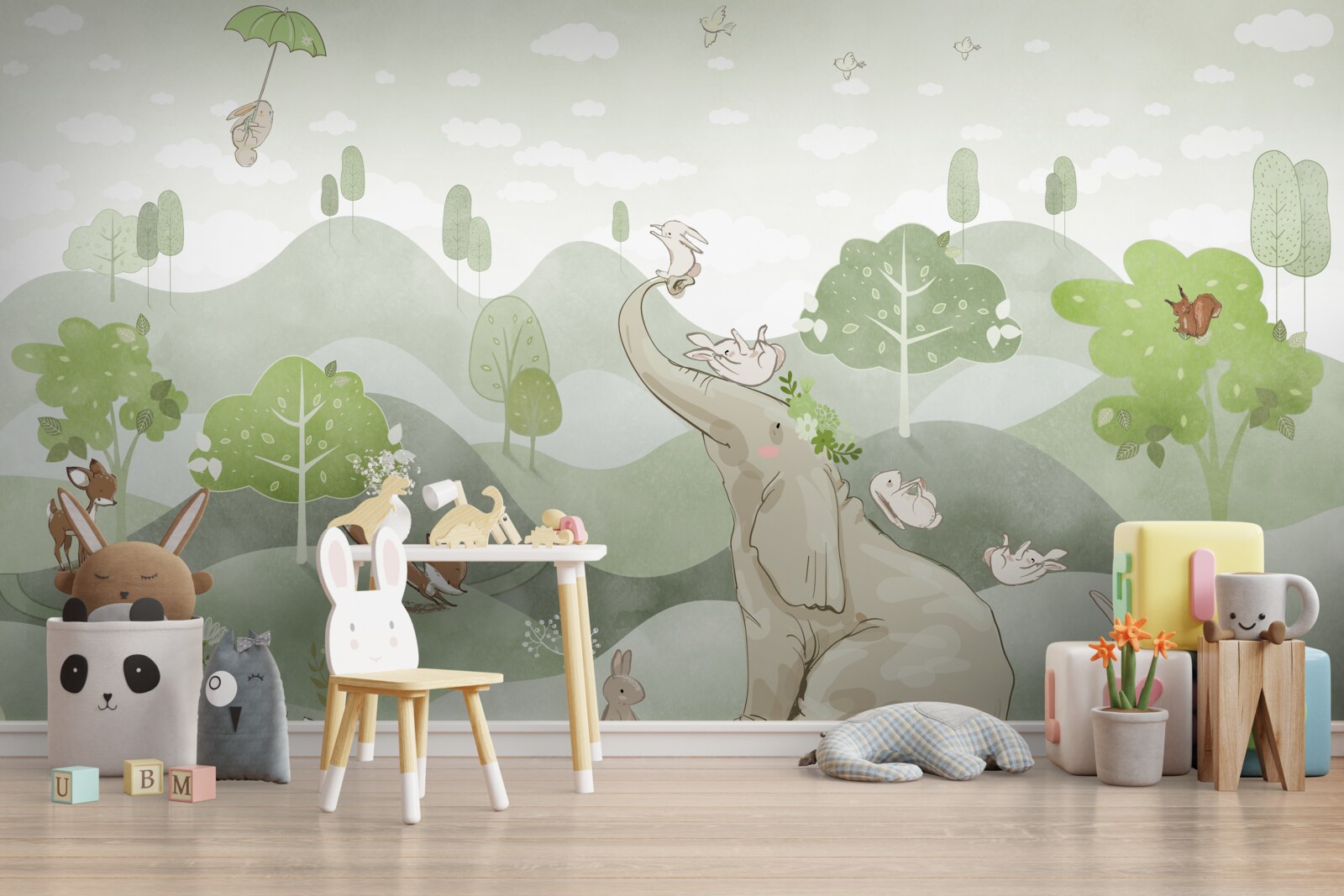 Fototapeten Der Elefant erhält Grüße von Tieren
