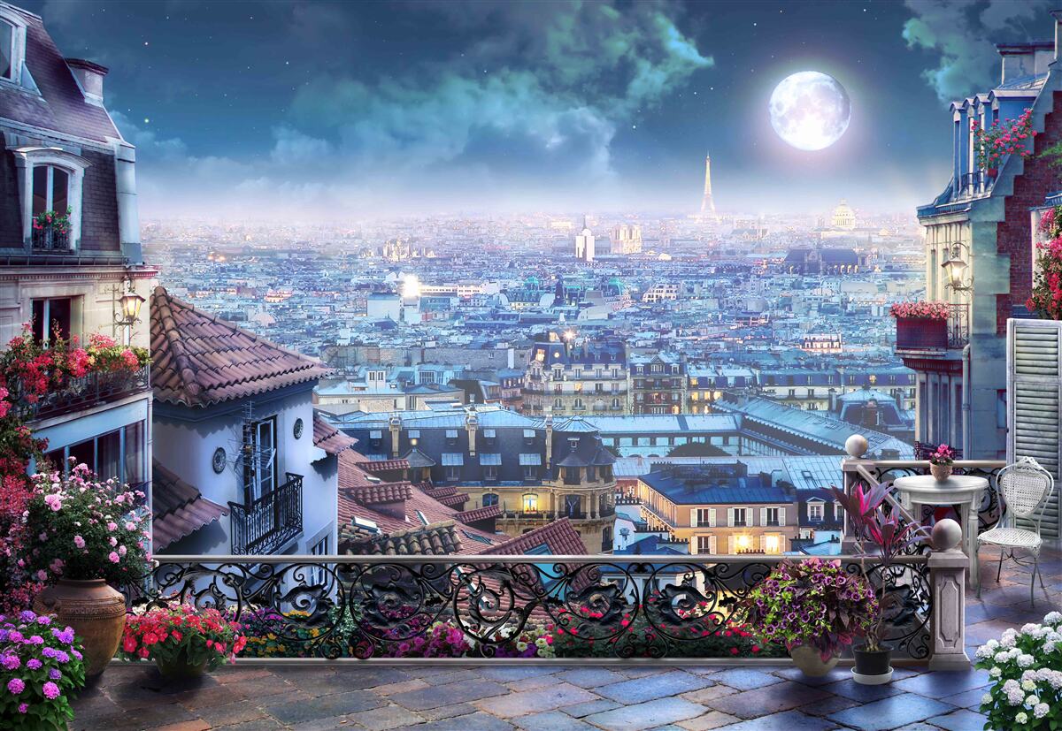 Fototapeten Panorama des ruhenden Paris aus dem Balkon