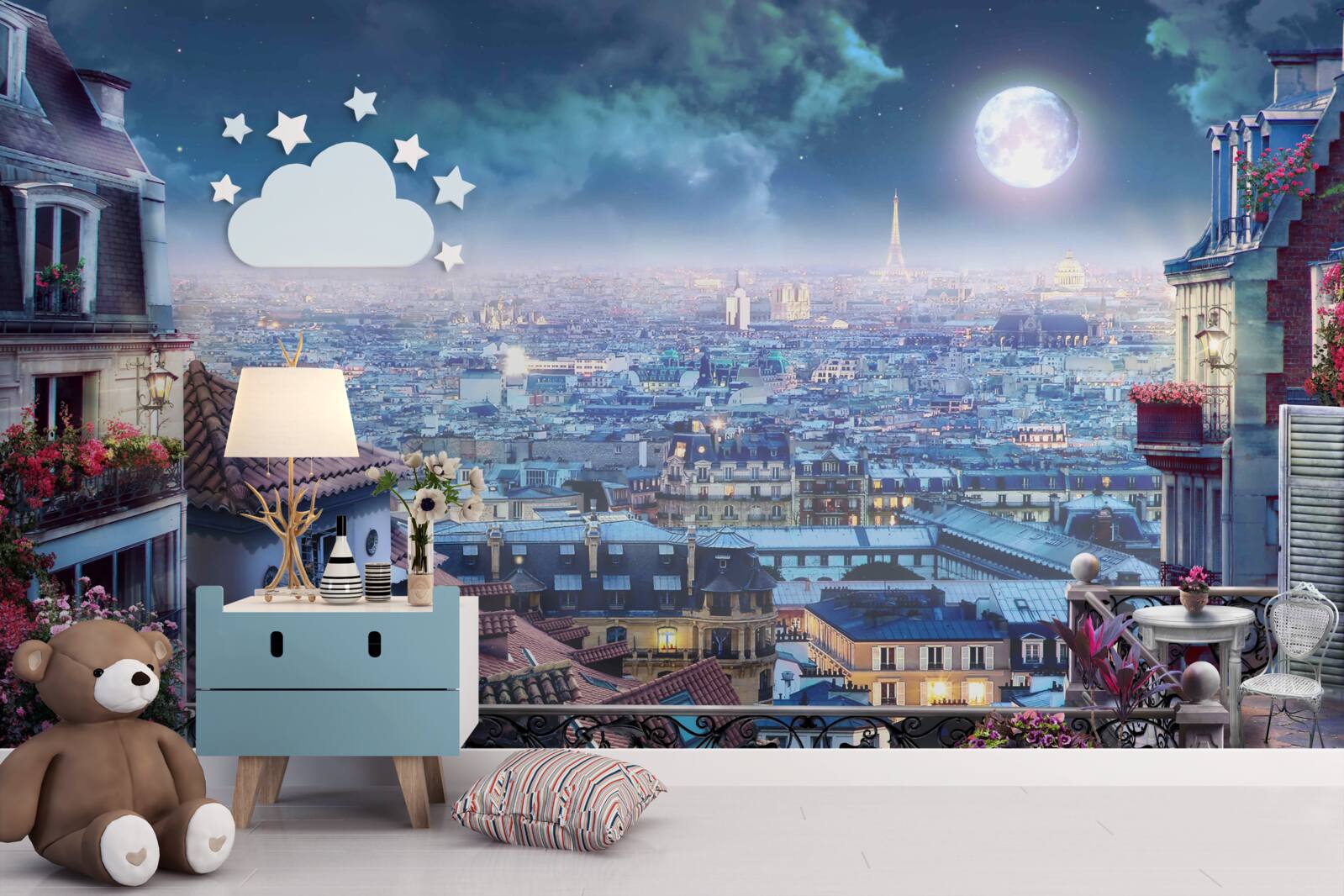Fototapeten Panorama des ruhenden Paris aus dem Balkon