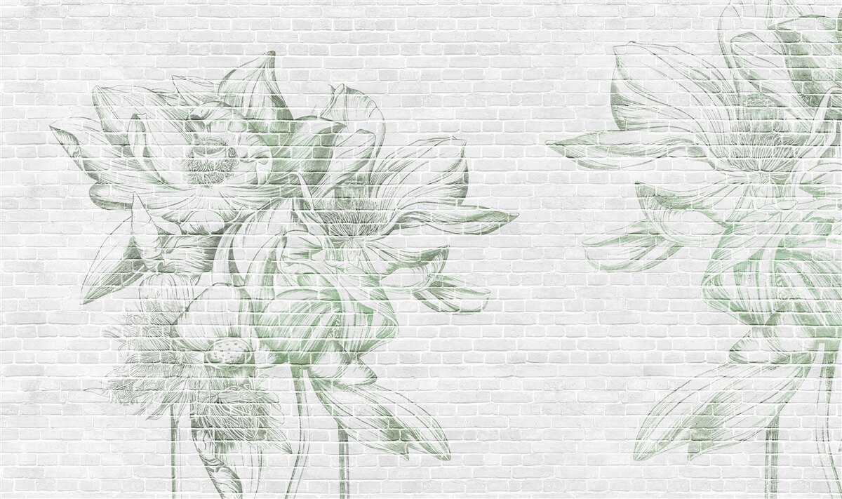 Fototapeten Ziegelmauer und Blumen