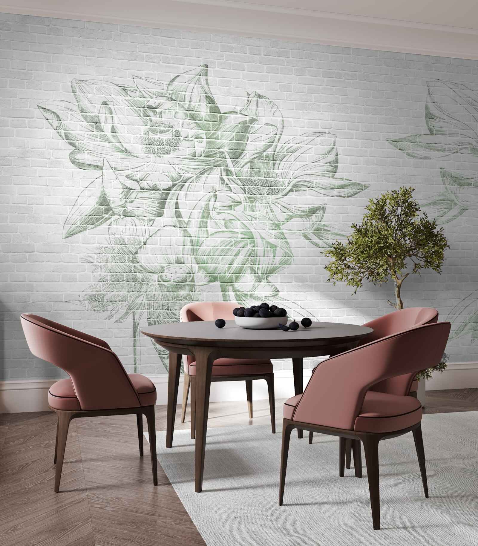 Fototapeten Ziegelmauer und Blumen