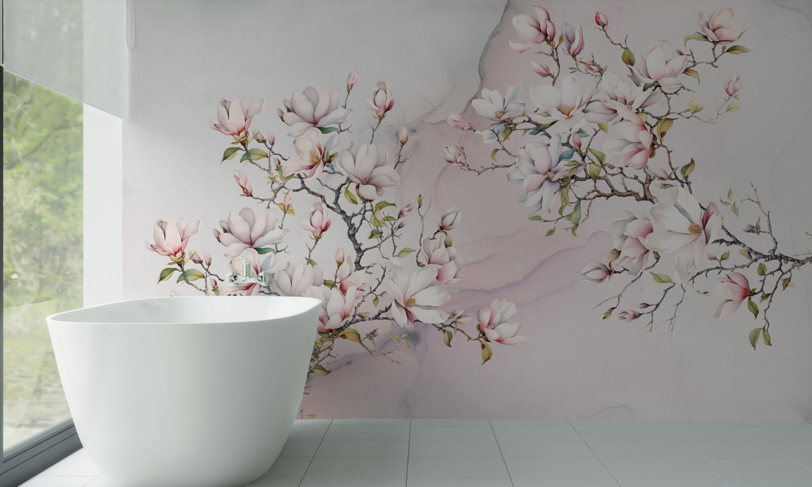 Fototapeten Zweige der weißen und rosa Magnolie sind voller Anmut und schön