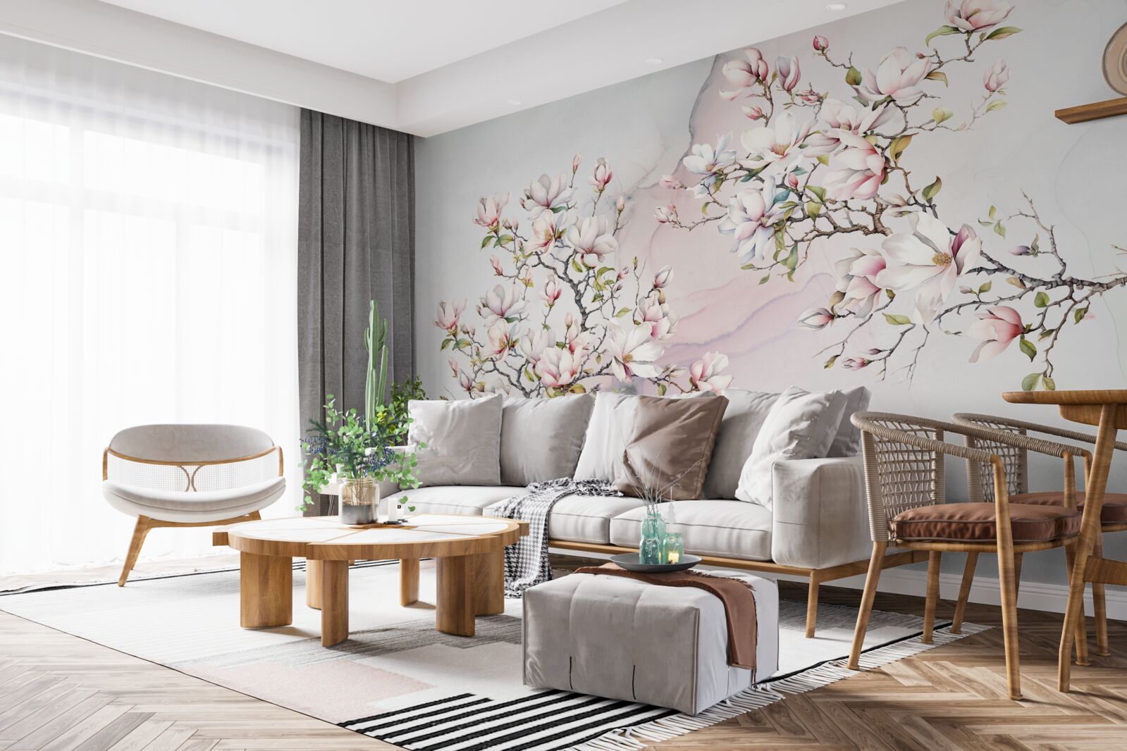 Fototapeten Zweige der weißen und rosa Magnolie sind voller Anmut und schön