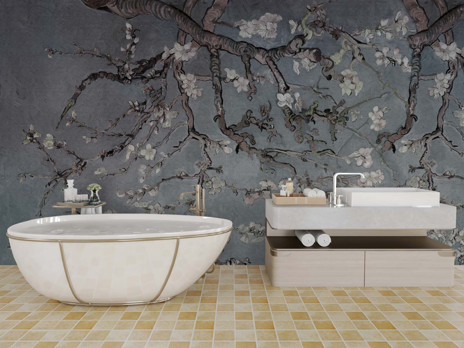 Fototapeten Magnolienzweige blühen