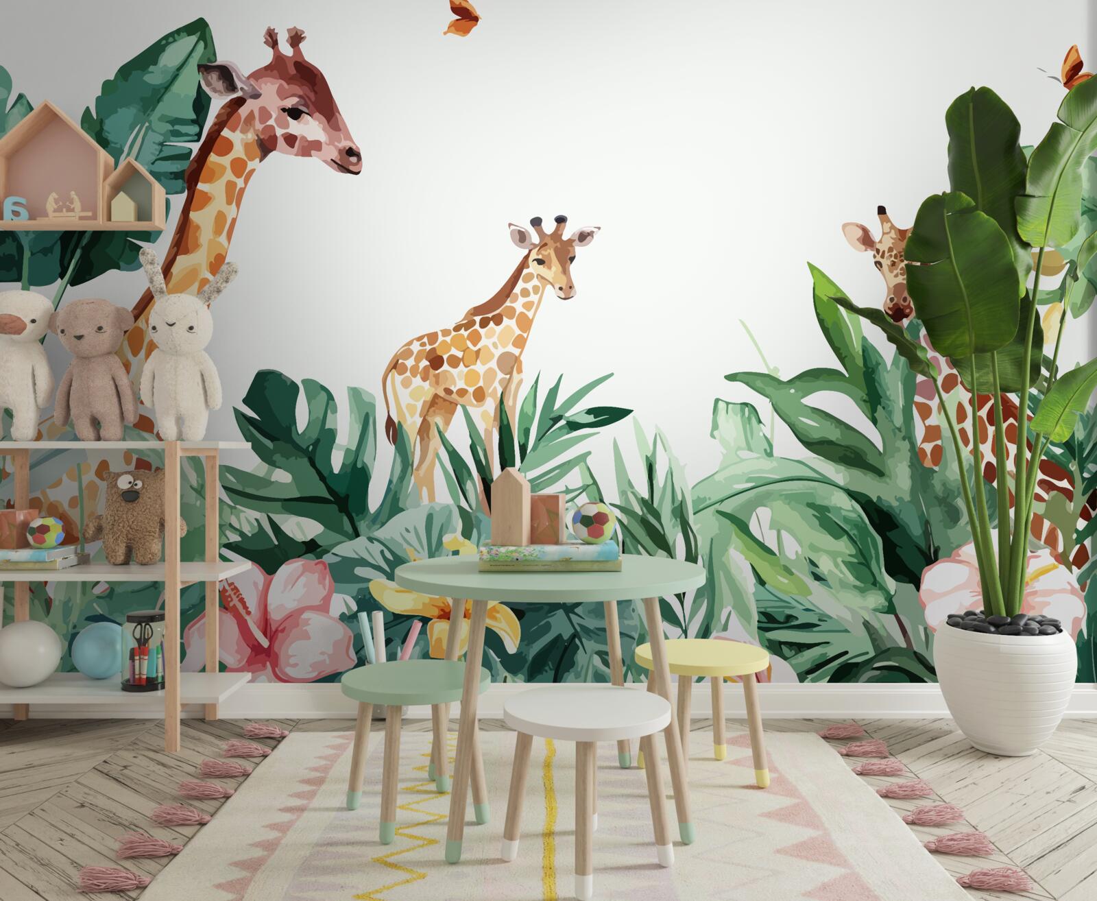 Fototapeten Die Giraffe geht um den Dschungel herum