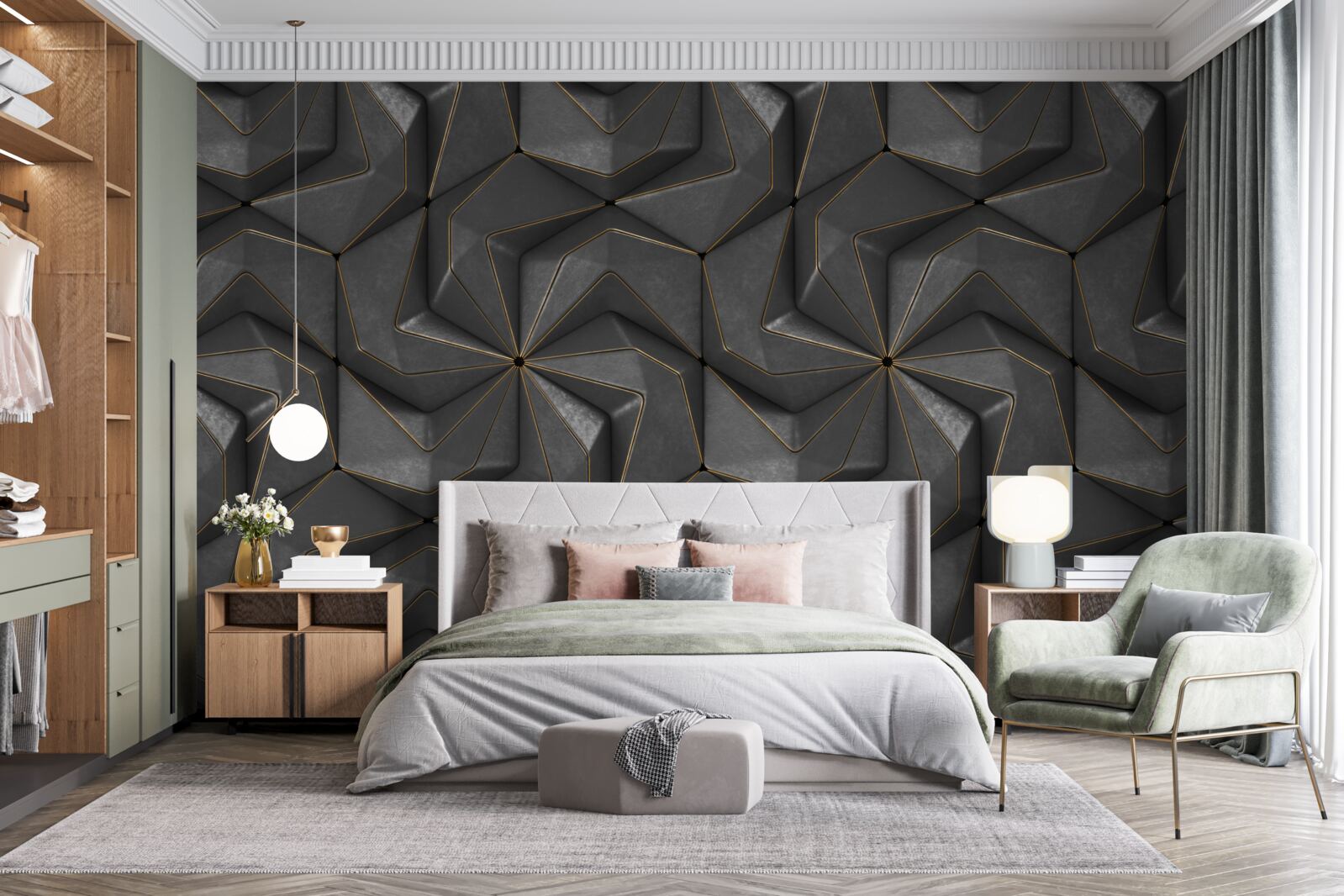 Fototapeten Der Hintergrund schwarzer geometrischer Formen