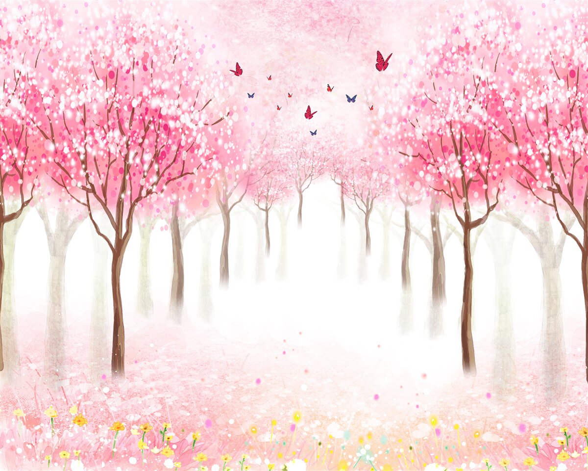 Fototapeten Aquarell mit Aleja Sakura