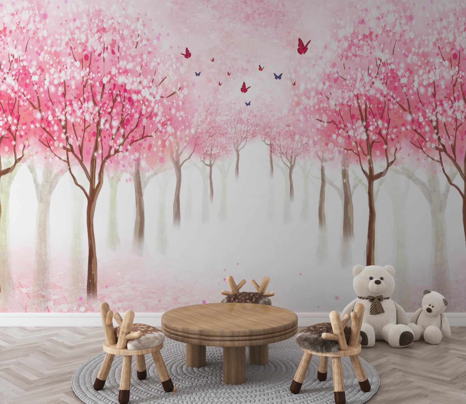 Fototapeten Aquarell mit Aleja Sakura