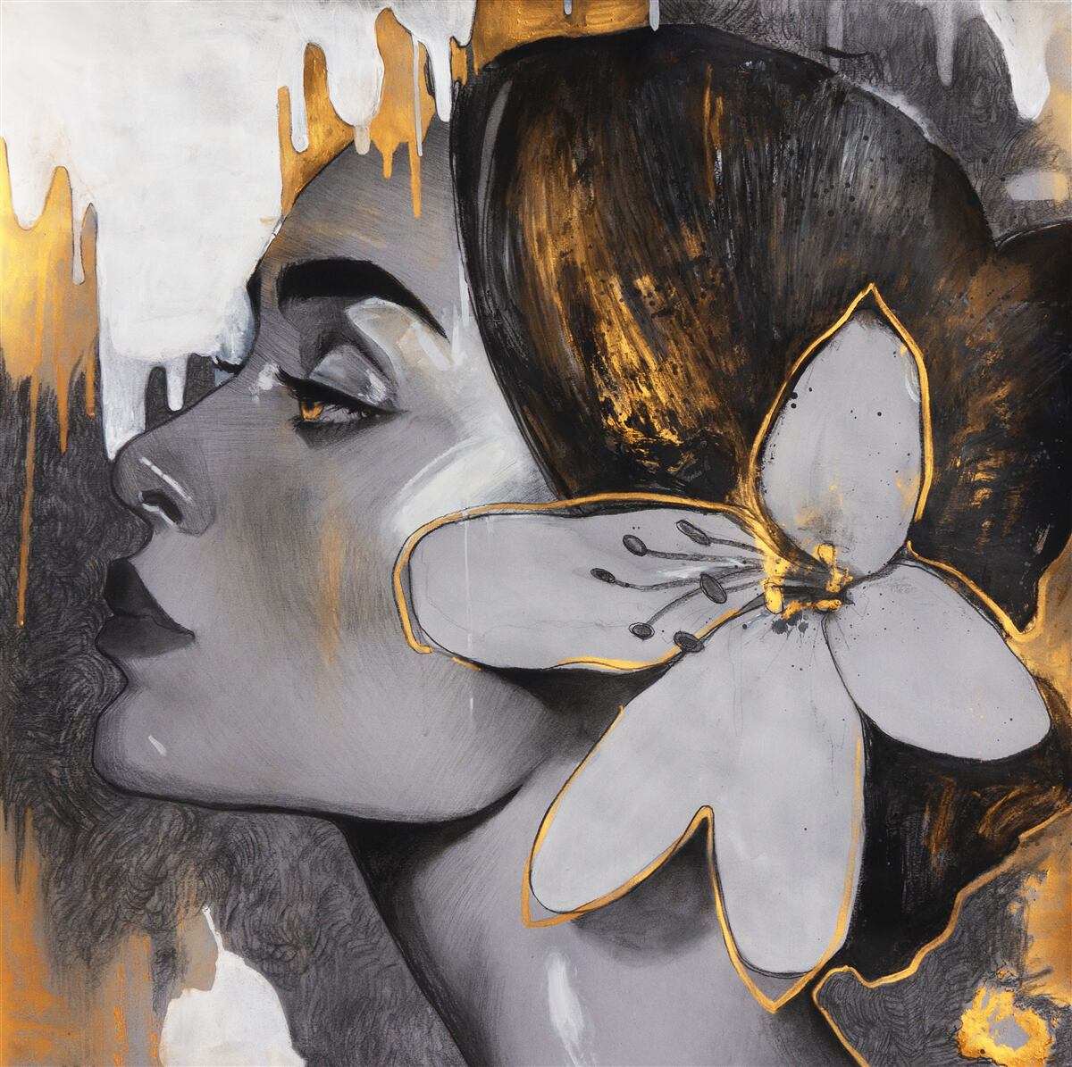 Fototapeten Eine braune Figur eines Mädchens mit einer Blume