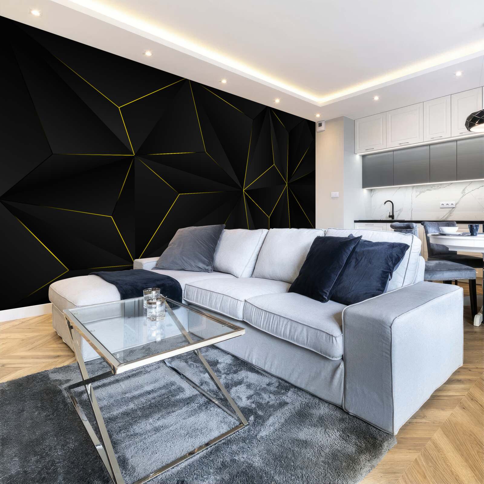 Fototapeten dunkler Hintergrund mit goldenen Formkanten