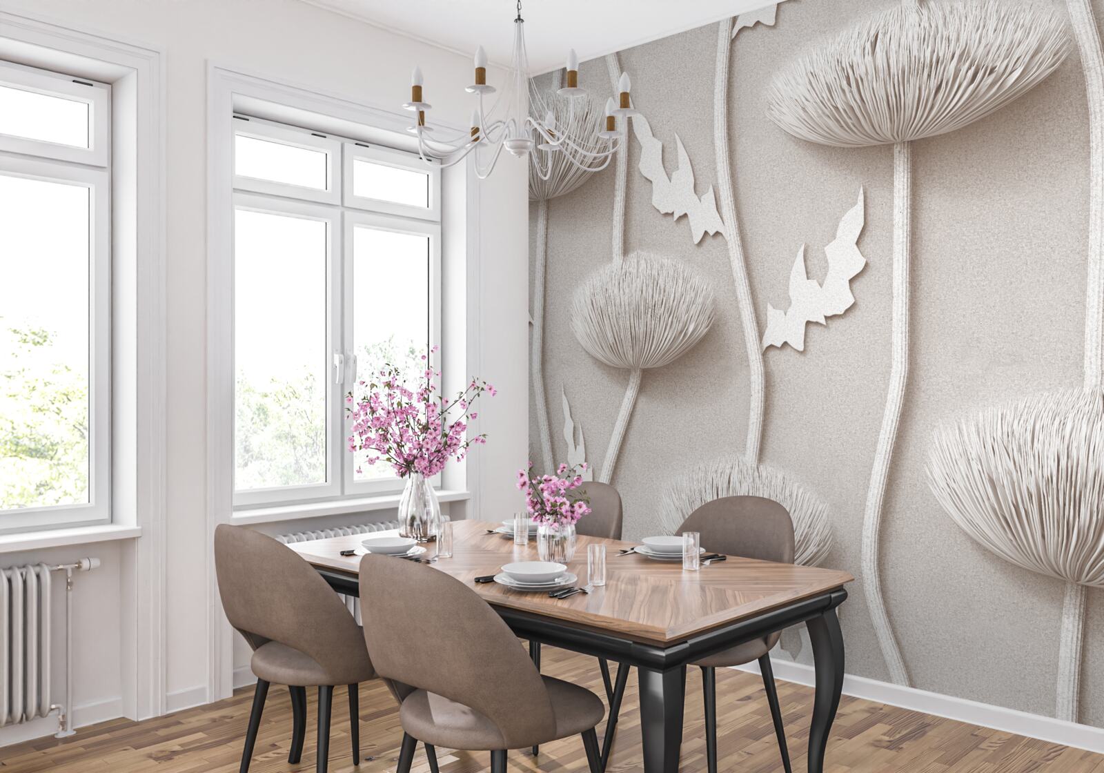 Fototapeten Blumen schlank, weiß, mit einer flauschigen Textur