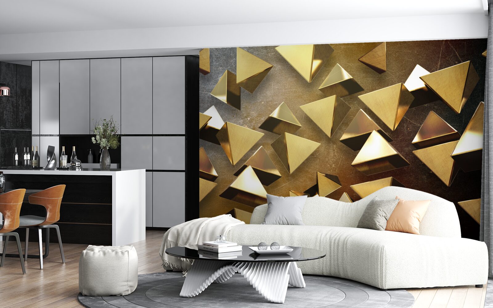 Fototapeten Goldene Pyramiden in der Luft