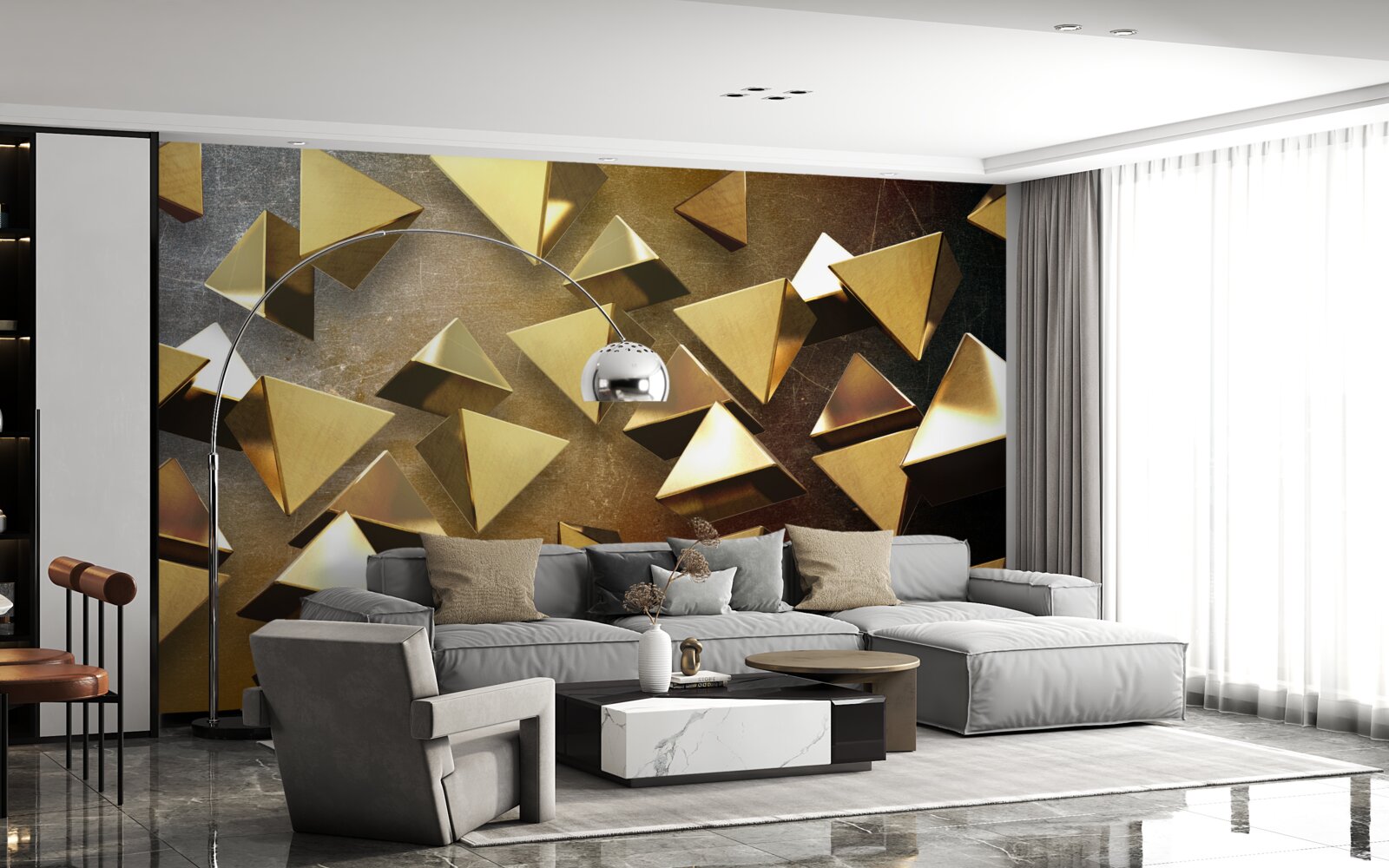 Fototapeten Goldene Pyramiden in der Luft